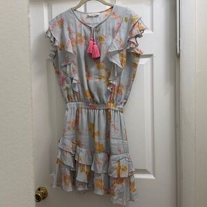 Karina Grimaldi Light Blue Floral Ruffle Romper with Pink & Yellow Accents